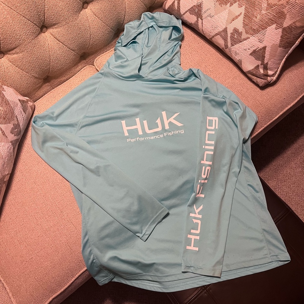 Huk Pursuit Performance Fishing Hoodie | Men's XL | Light Blue Sun Shirt